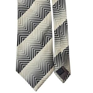 Emilio Romano Silk Tie Handmade In Italy Gray Black Geometric Art Deco Chevron